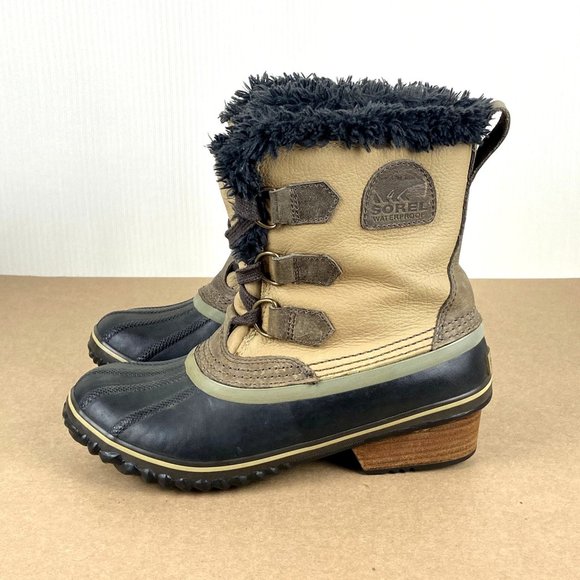 Sorel Shoes - Sorel Slimpack PAC Leather Winter Boots Womens Size 8.5 Tan Brown Black